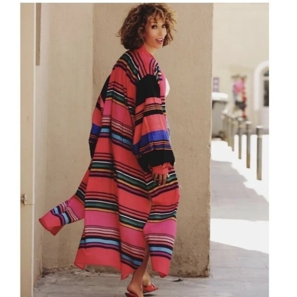 Anthropologie Conditions Apply Kimono Cover-Up Pink Bright Striped One Size - Picture 5 of 11